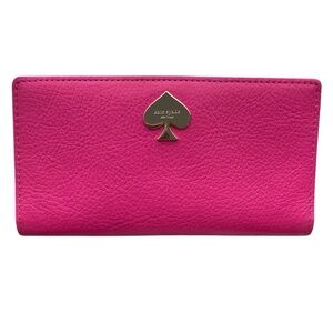 Kate Spade Hot Pink Leather Wallet with Gold Colored Emblem